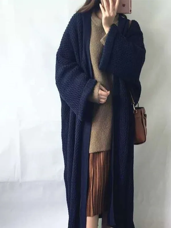 

Loose V-Ne Open Cardigan Women's Knitted Sweater Outerwear Midi Length Spring Autumn Casual Sle Polyester Fiber