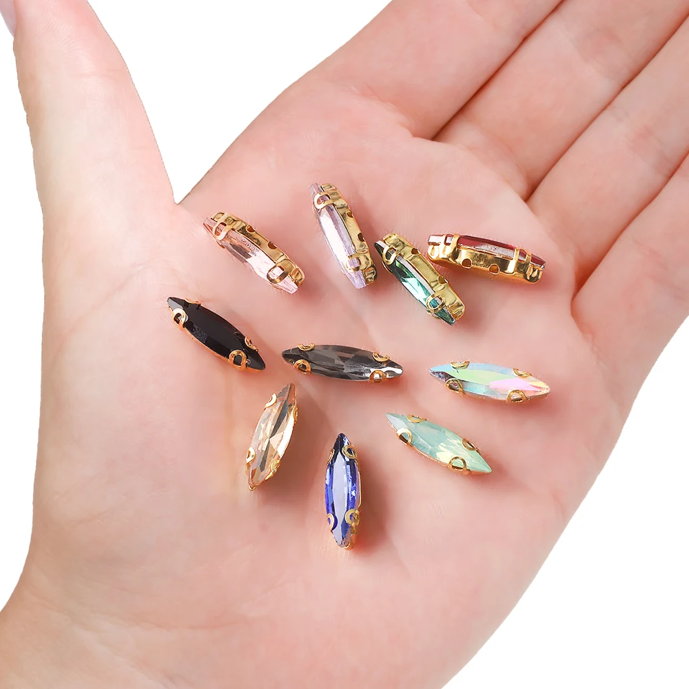 20pcs Mix Color Sew On Rhinestones Gold Flatback Claw Crystal Stones Sewing Accessories Garment Decoration Gems Beads