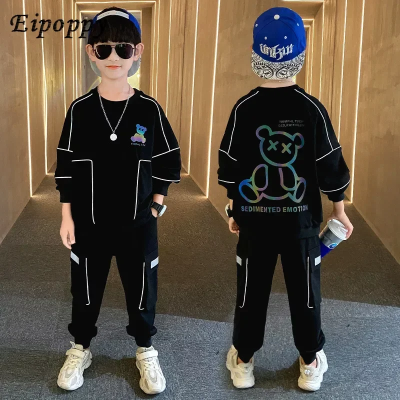 Sweater and Jogger Sweatpants Outfits Children Reflective Bear Pullover Pants Suits Kids Loungewear