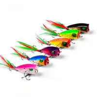Mini Popper Topwater cebo duro 43mm 4g Señuelos de pesca Wobblers artificiales aparejos de plástico con anzuelos de plumas para pesca con caña