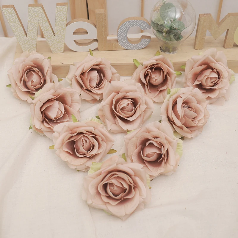 10pcs 7-8cm White Silk Rose Artificial Flower Heads Decorative Scrapbooking Home Wedding Christmas Decoration Fake Rose Flowers