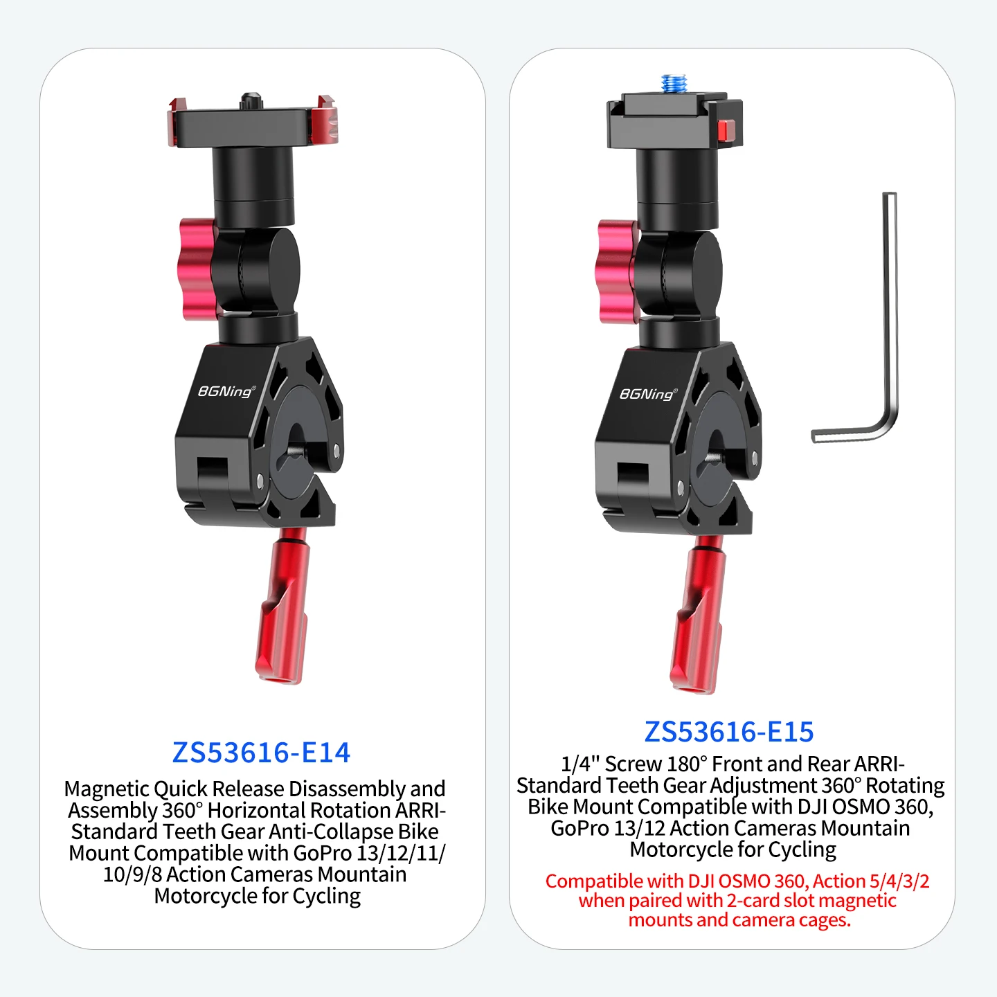 Magnetische Schnellspann-Fahrradhalterung 360 ° Dämpfung für Insta360 GO 3 3S Ace Pro 2 X6 für DJI OSMO Action 5 GoPro Hero Kamera-Klemme – Detail 23