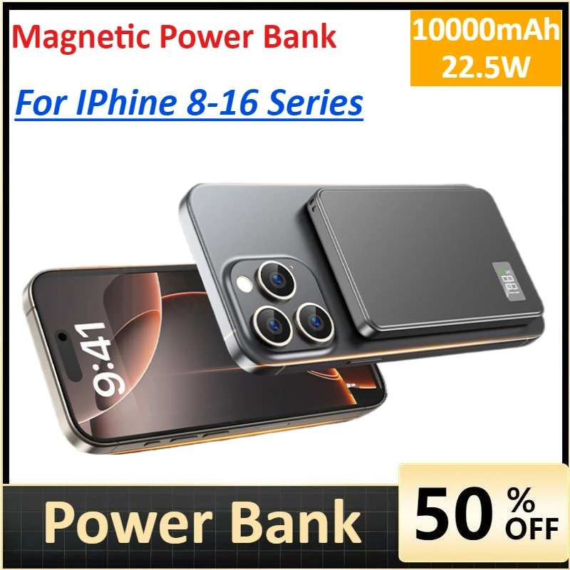 

10000mAh Magnetic Power Bank Large Capacity Wireless Super 22.5W Fast Charging for IPhine 8-16 Series Portable Charger