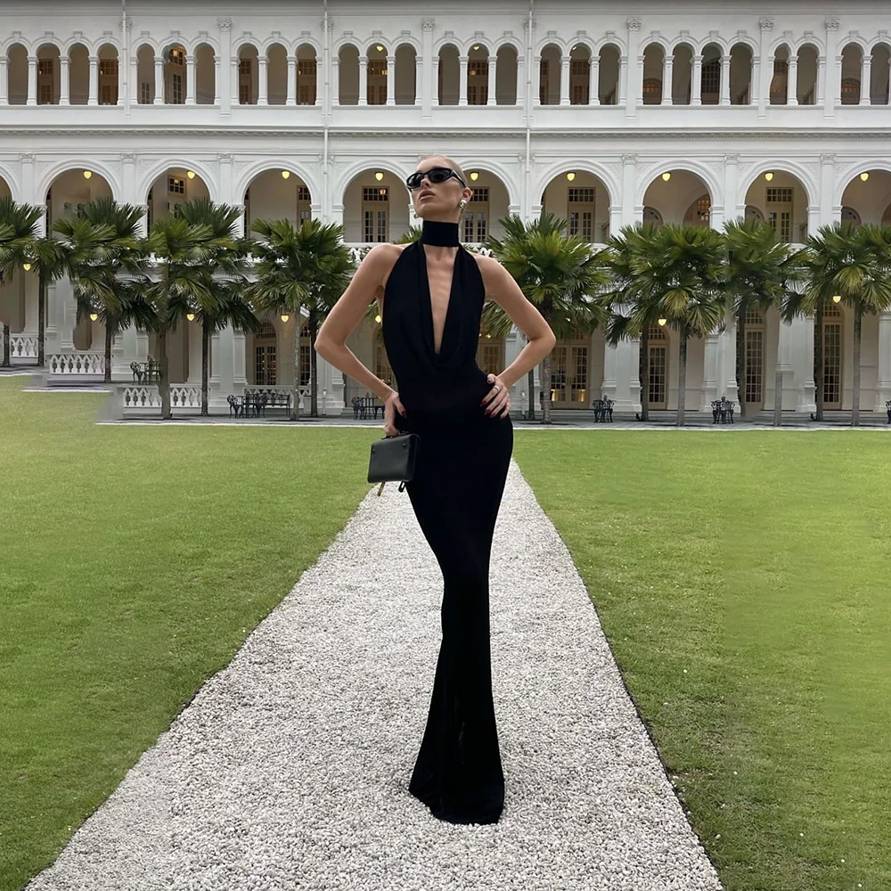 

Customized Elegant Slim Fit Mermaid Dresses Sleeveless Deep V Neck Prom Evening Party Gowns Formal Vestido De robes de soirée
