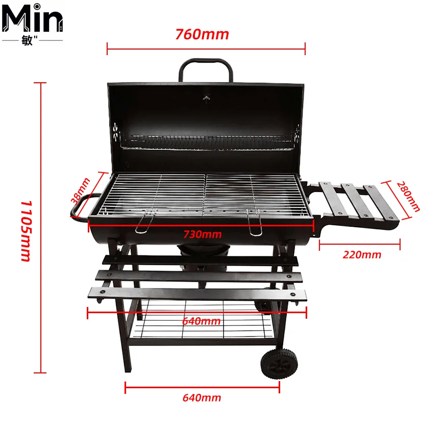 Hot Selling Modern Heavy Iron Outdoor Charcoal BBQ Grill Cart Style Barrel Grill with Folding for Backyard