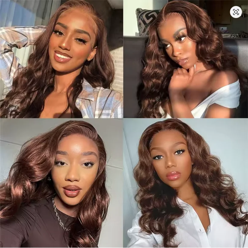 

Transparent 13x6 Chocolate Brown Lace Front Human Hair Wigs Body Wave Lace Frontal Wig PrePlucked For Women 180% Density