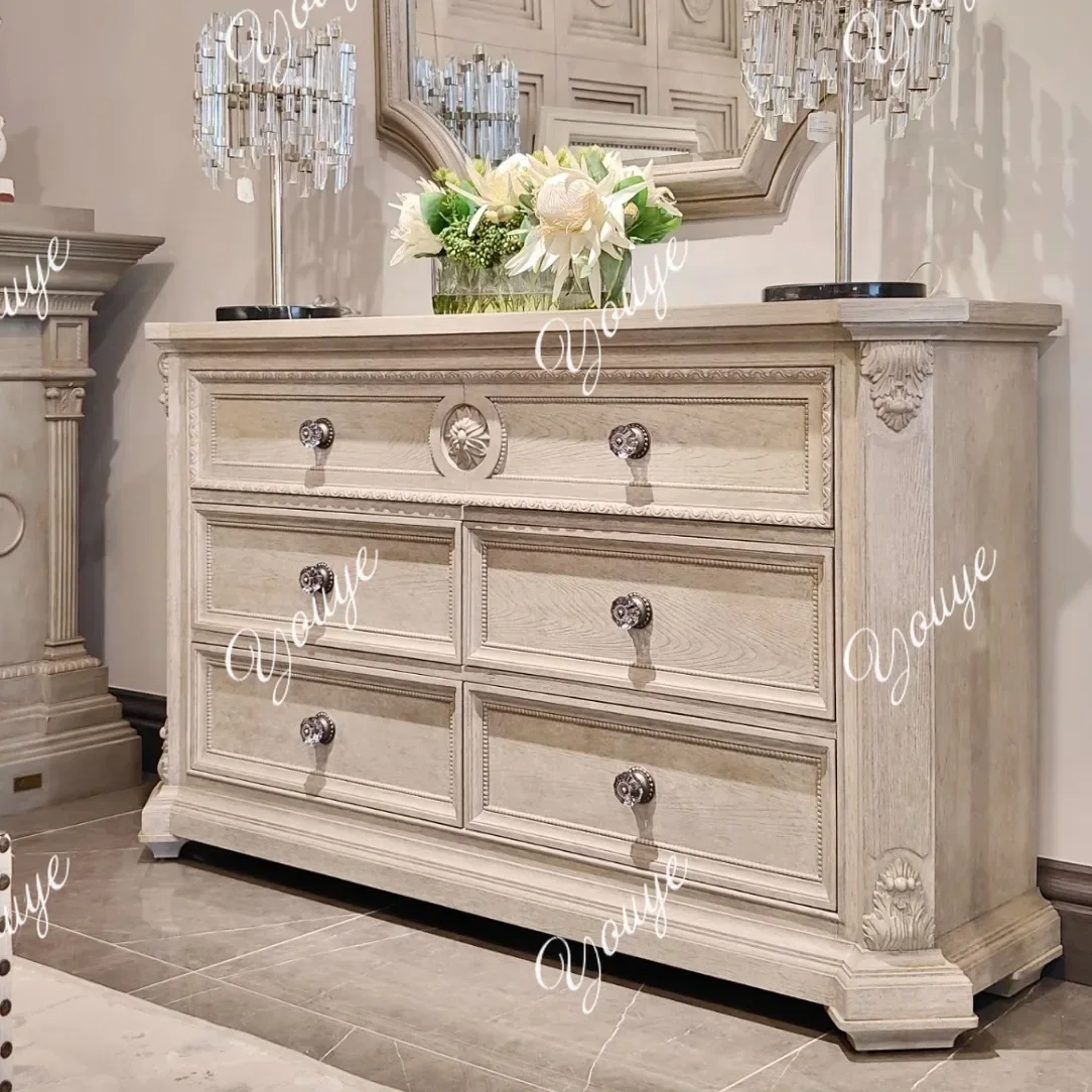 N63 American chest of drawers architectural revival six-chest of drawers entrance vintage distressed carved solid wood  cabinet