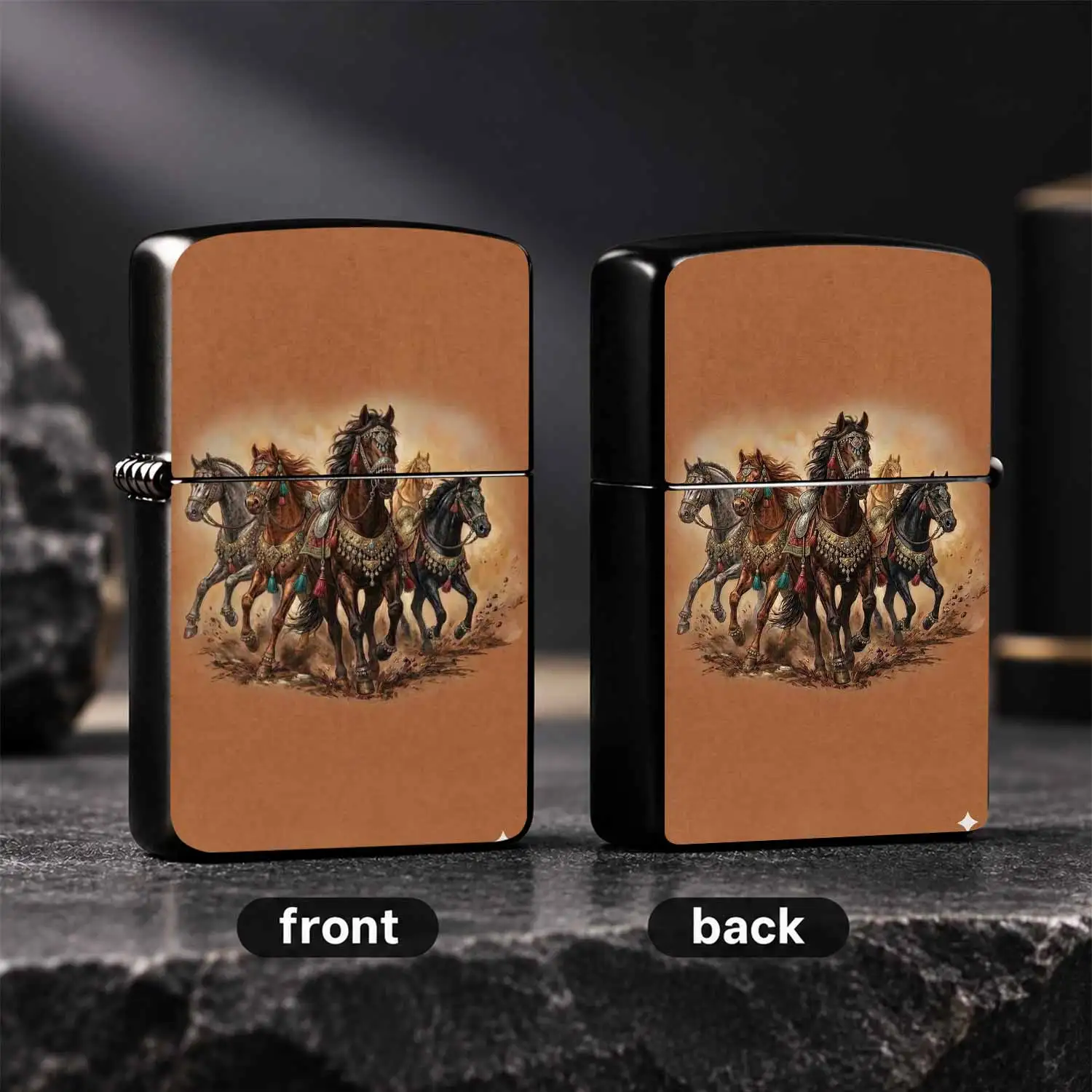 Vintage Art Galloping 5 Ornate Steeds Print Lighter, All-Scenario Usable For Daily Carrying, Home Hospitality, Outdoor Trips, Gifting Choice, Exquisite Decorative Practical Accessory With Classic Aesthetic Touch For Every Occasion A Humorou