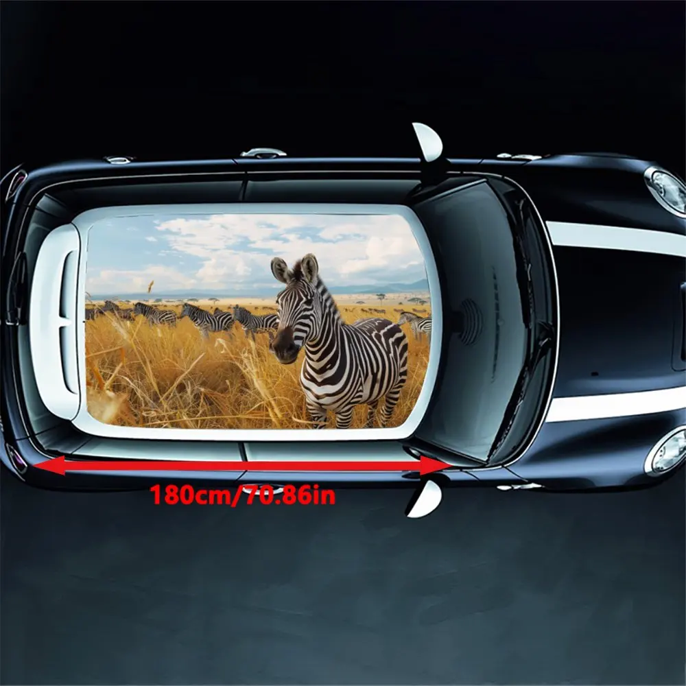 African Savannah Animal Zebra Car Roof Sticker Wrap Racing SUV Auto Accessories Packaging PVC Car Hood Graphic Decal Decoration