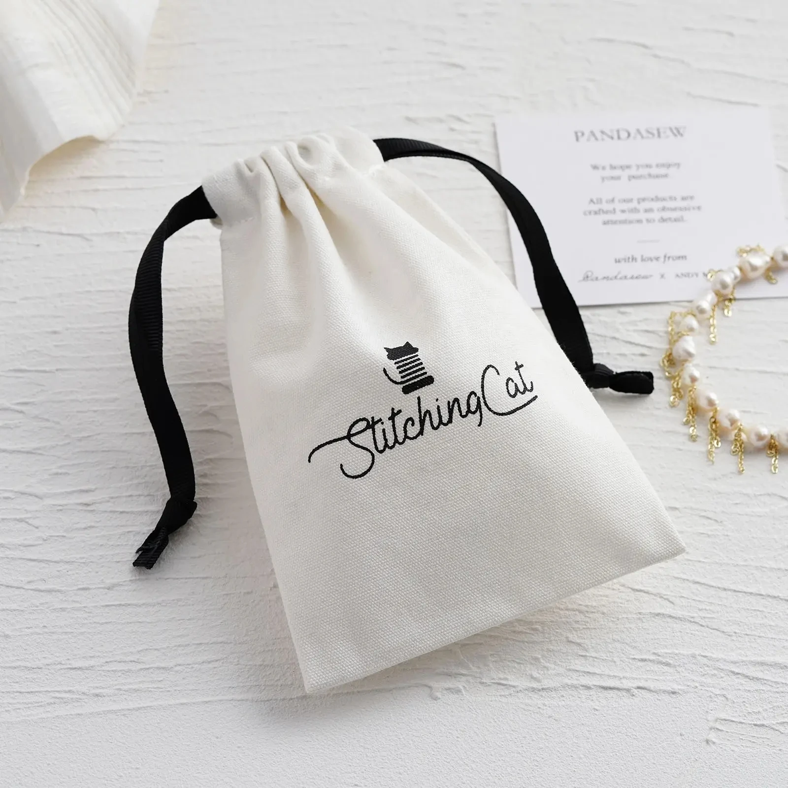 100Pcs Custom Logo Natural White Cotton Bags Earring Necklace Rings Jewelry Packing Pouch Drawstring Sack Holiday Gift Organizer