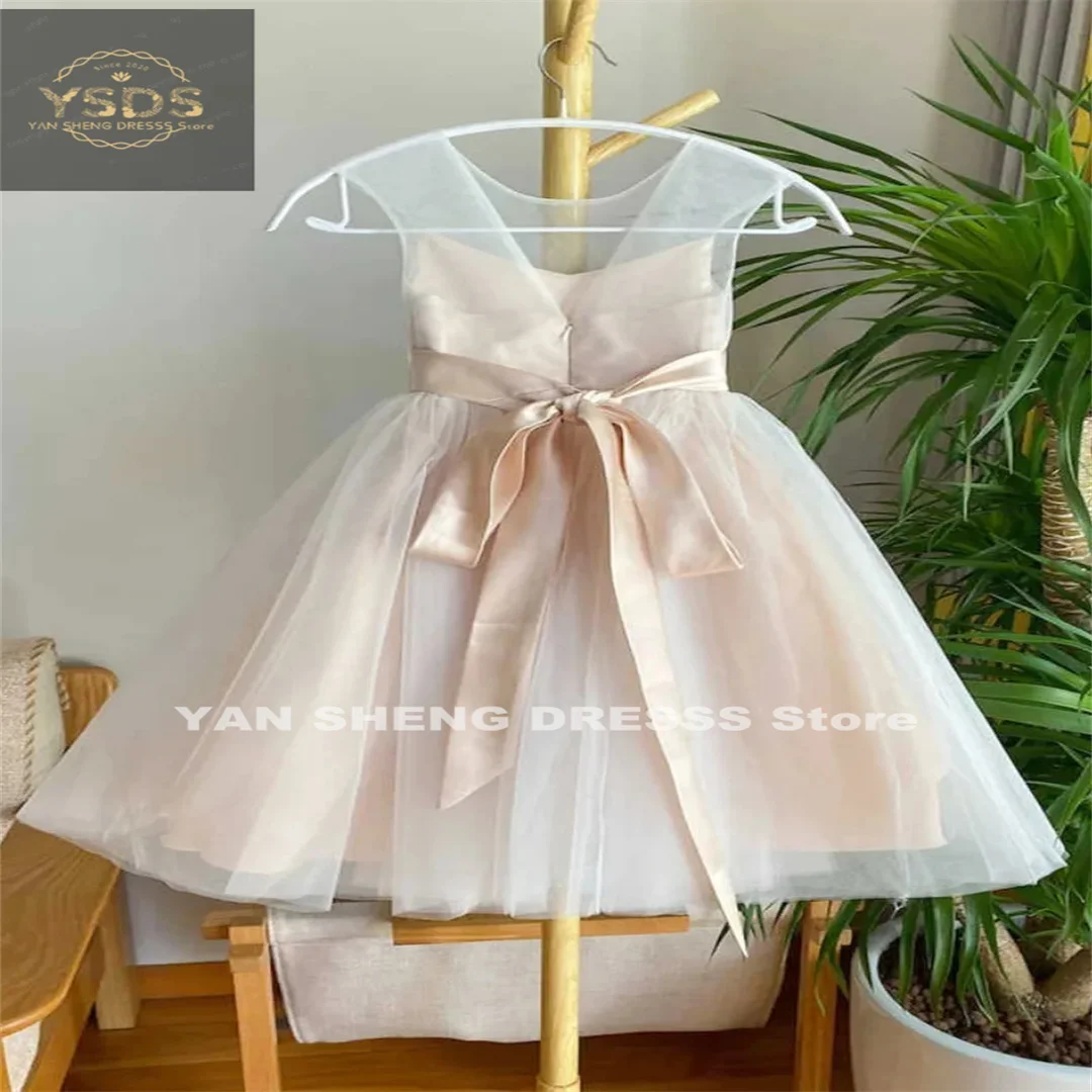 

Flower Girl Dress The Elegant Champagne Tulle Features A Crew Neck Satin Belt And Zipper Back Fit Wedding Party Birthday Gowns