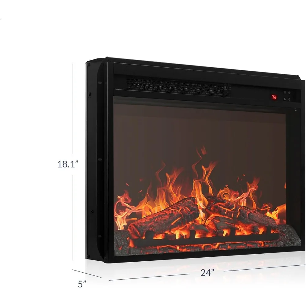 Inserção de lareira elétrica com som de crepitação de fogo, aquecedor embutido, aquecedor de lareira interna, controle remoto, aquecimento de lareira