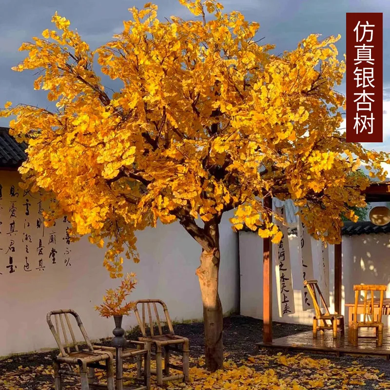 

Simulation of ginkgo tree fake tree autumn decoration landscaping indoor and outdoor landscape green plant ornaments