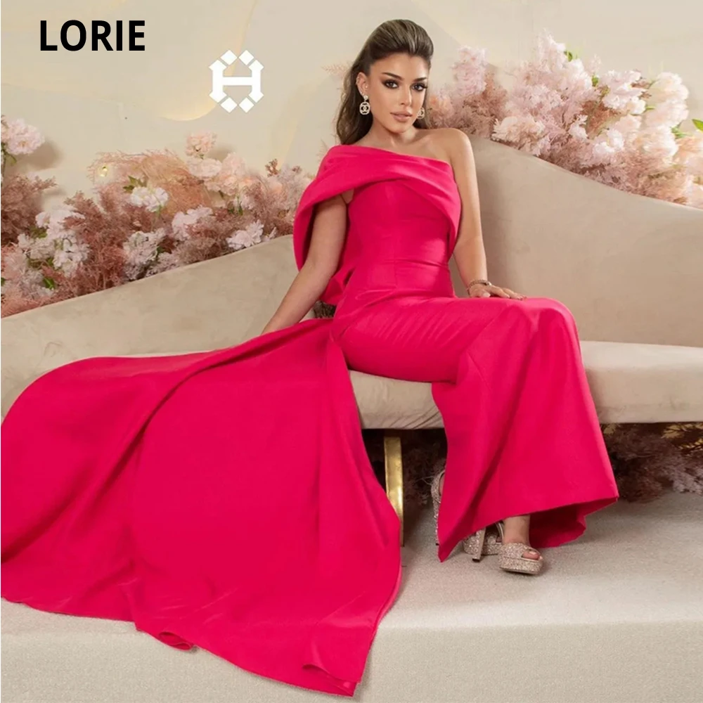 

LORIE Fuchsia Mermaid Evening Dress for Women 2023 One Shoulder With Long Cape Vestidos De Noche Formal Prom Wedding Party Gowns