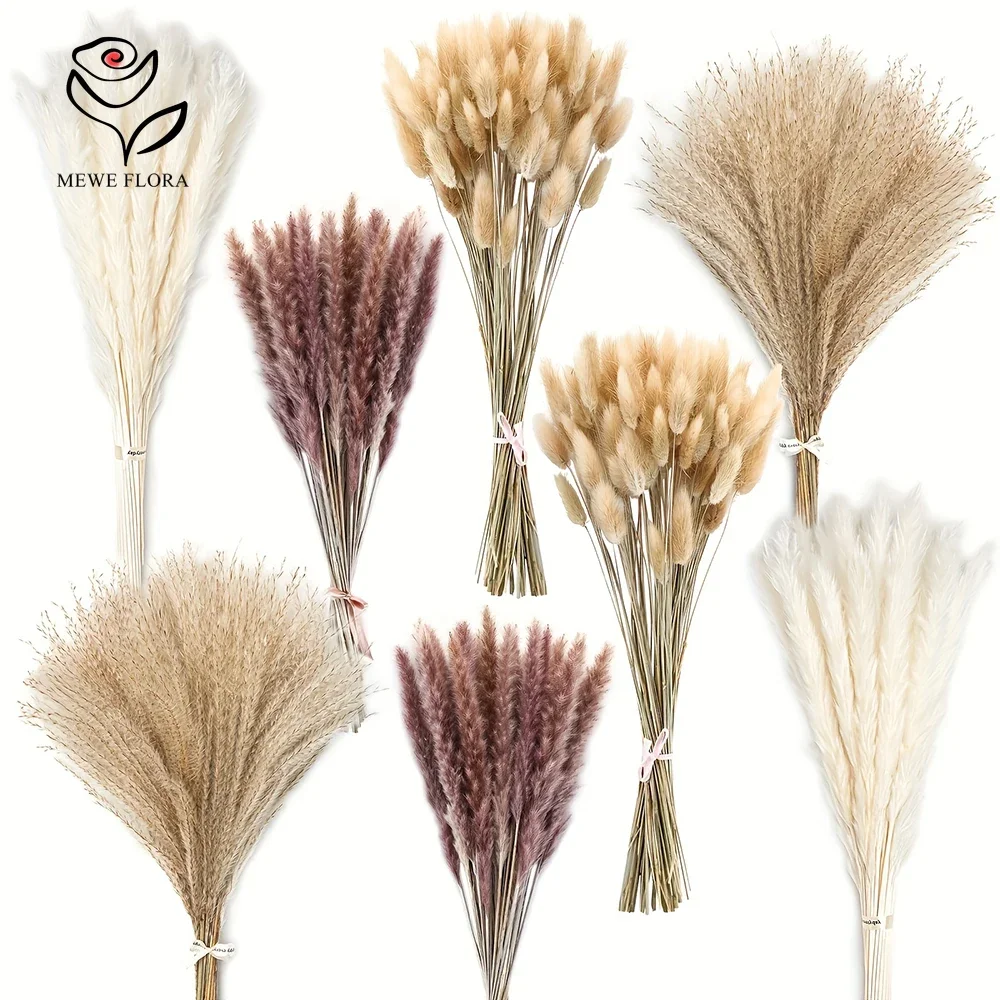 

200Pcs Dried Pampas Bunny Tails Grass Big Bundle Flowers Bouquet Vase Decor Natural Reed for Wedding Boho Home Party Decoration