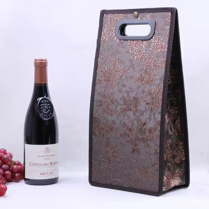 مزدوج بو الجلود الأحمر حقيبة خمور النبيذ الأحمر للطي حقيبة ، هدية صندوق صندوق نبيذ أحمر مع مقابض قابلة لإعادة الاستخدام النبيذ ناقلات حقيبة يد