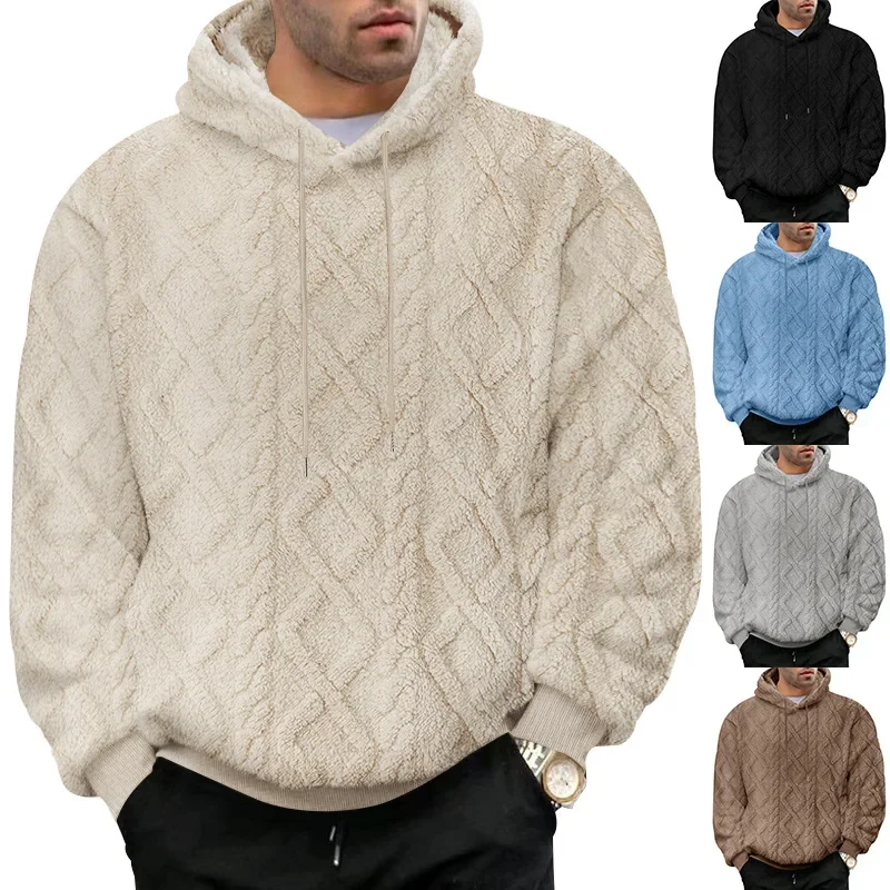 

New Double-Side Thick Fleece Hoodies Men Solid Jacquard Autumn Winter Warm Hooded Sweatshirts Male Casual Sports Pullover Jacket