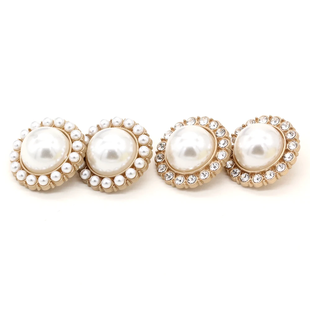 EQUBO 6Pcs 15/20/23/25mm Fashion Women Coat Gold Metal Buttons Pearl Rhinestones for Clothes Suit Blazer Jewelry Decorations