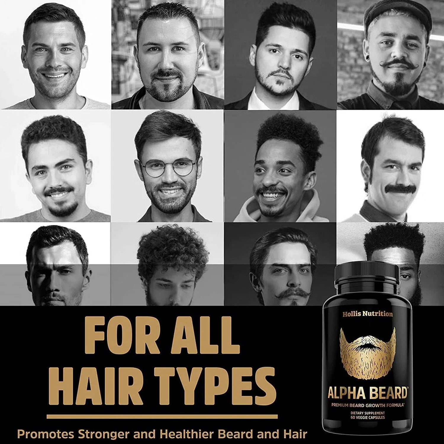 Alpha Beard Growth Formula Supplement - Promote Strong and Thicker Growth of Men's Facial Hair, Helps Moisturize Skin