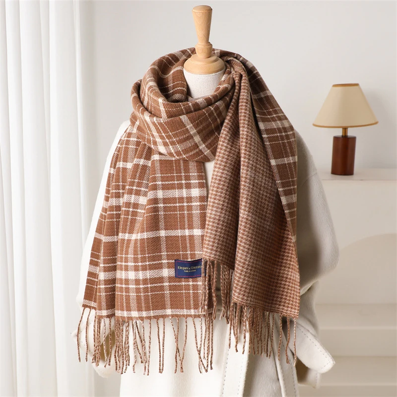 

Женский классический клетчатый шарф в английском стиле, модные полосатые клетчатые шарфы, шали с кисточками, пашмина, женское пончо, палантины Echarpe