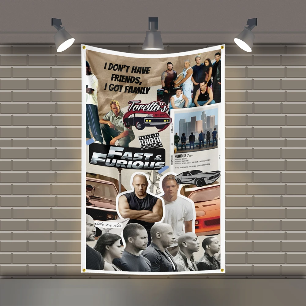 3x5 Ft  Fast and Furious Car Flag Polyester Printed Auto Movie Photo Studio Flags for Room garage Decor JDMs Paul Walker