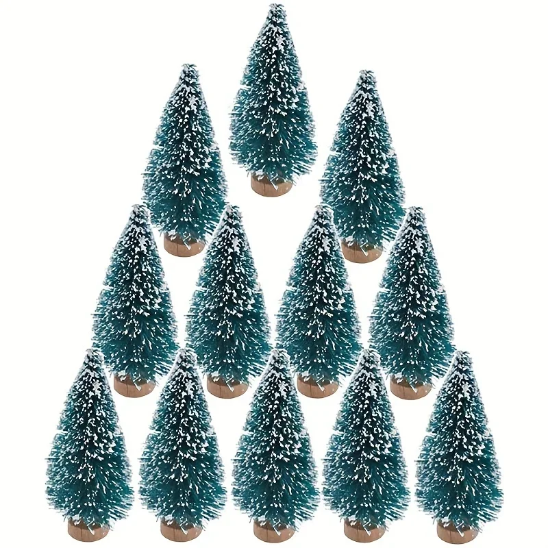 18pcs Mini Christmas Sisal Snow Frost Tree with Wooden Bottling Brush - Perfect Desktop Tree for Christmas Party and Home Decor