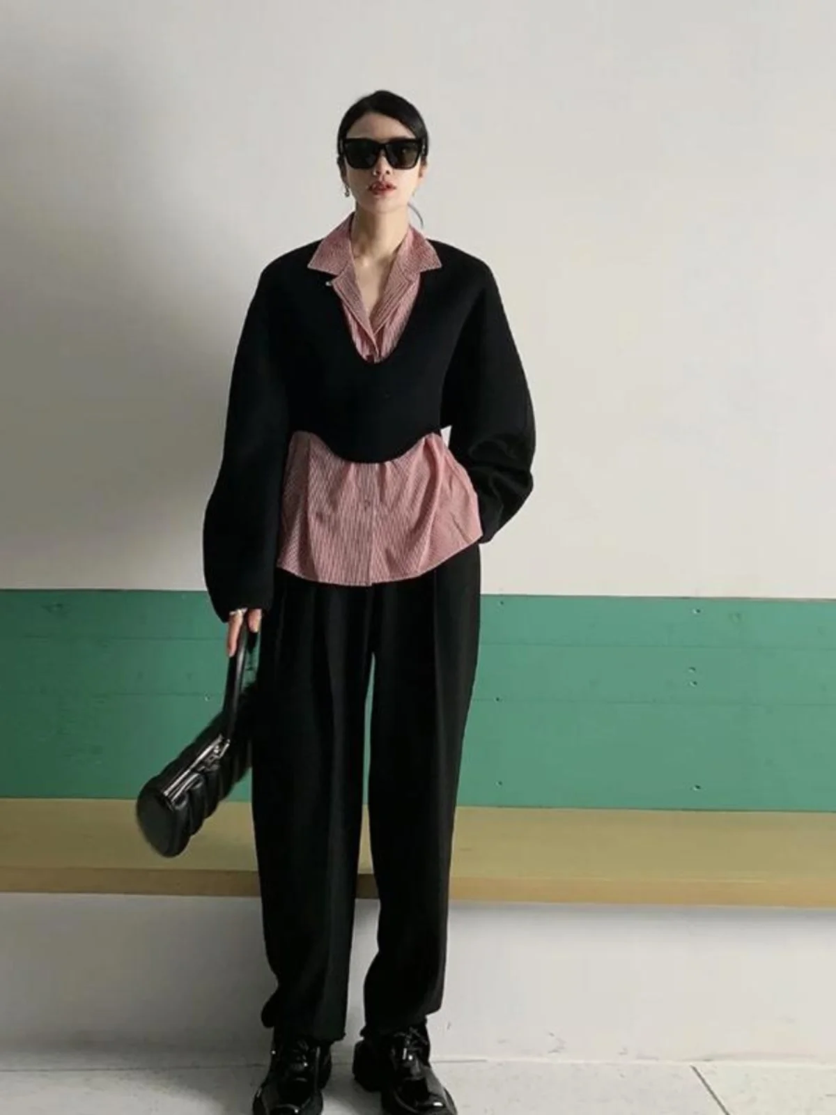 Felpa ort Batwing Sve Maglieria da donna con bordi in lana V-Ne Commute Sle Fibra di poliestere Lunga Sve Colore puro