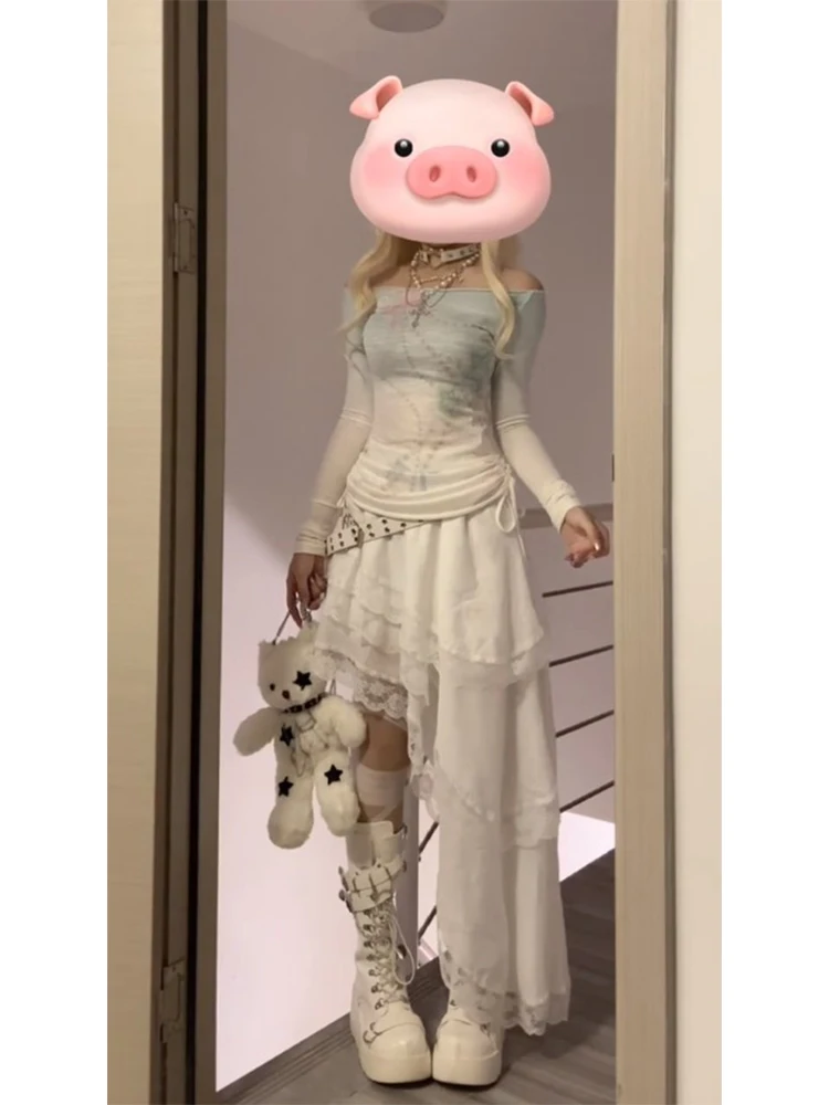 Witte asymmetrische zoom midi rok dames zomer zoete kanten rand taart rok hoge taille a-lijn rok woon-werkverkeer sle