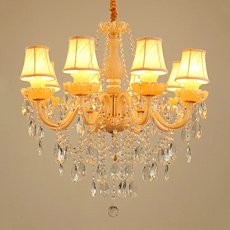 French Elegant Champagne Princess Room Crystal Chandelier European Vintage Villa Hotel Hall Dining Room Bronze E14 Pendent Lamp image 4