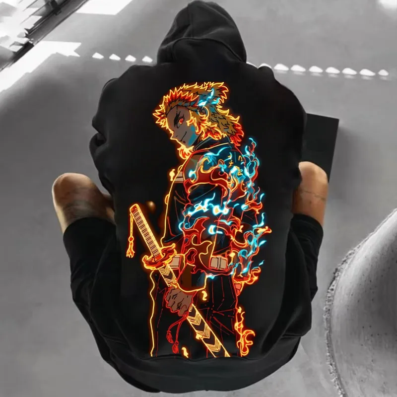 日本のアニメ鬼滅の刃阿座波&煉獄杏寿郎柄秋冬パーカー原宿Y2kカップル長袖トップス男女兼用