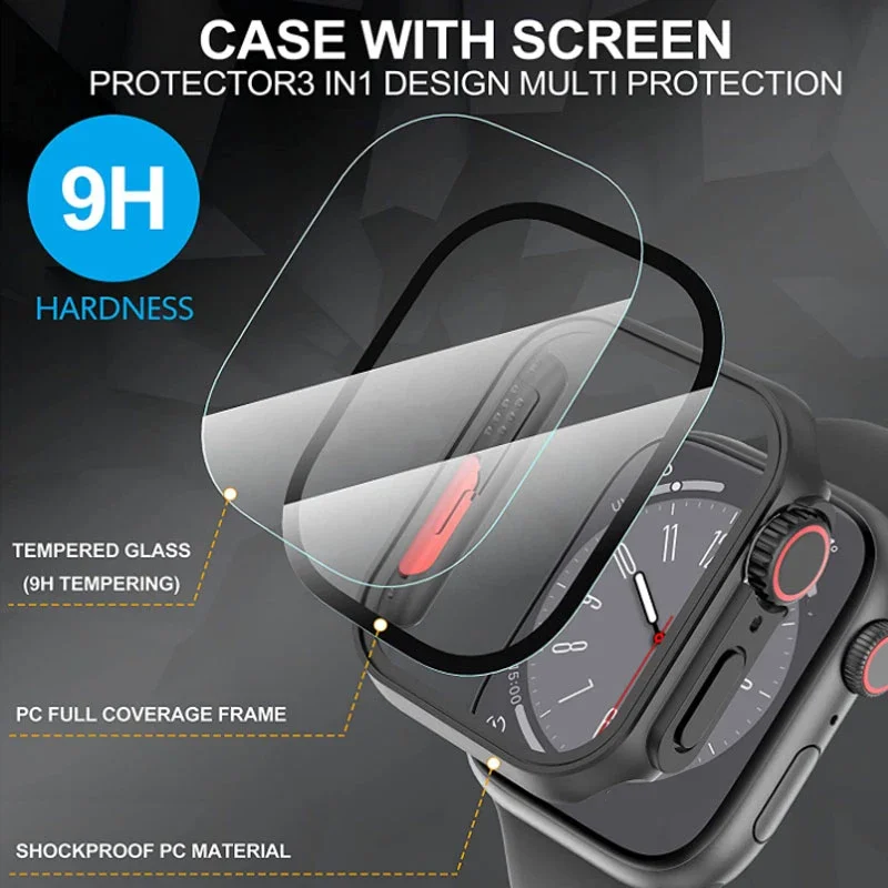 زجاج + حافظة لساعة أبل 44 مللي متر 45 مللي متر 41 مللي متر 40 مللي متر 42 مللي متر 46 مللي متر واقي للشاشة غطاء تغيير المصد الترا iWatch Series10 9 8 7 SE 6 5