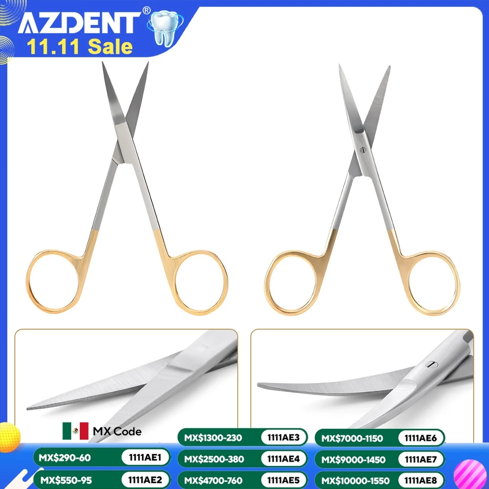 AZDENT Forbici chirurgiche dentali Punta dritta Punta curva 11,5 cm Pinze chirurgiche in acciaio inossidabile Autoclave Strumenti per dentisti