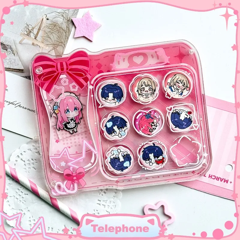 Telephone Series 25mm Acrylic Badge Frame, Cute Bow Pin Display Holder, for Anime Kpop Merch Desk Showcase Decor & Shooting Prop