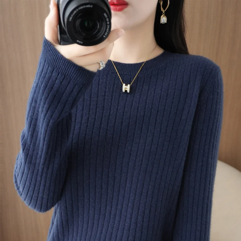 Women's round Neck Knitwear Casual Inner Wear Casual Style Long Sleeve Polyester Wool Blend Comfortable Fit  Color Top