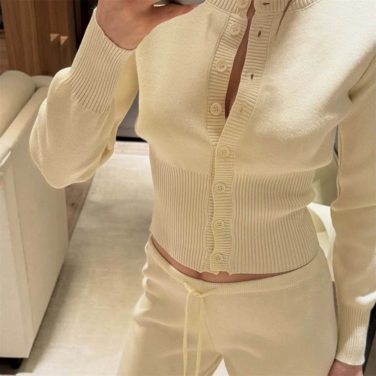 

Fashion Casual Knitwear Cardigan Sweater Women's Ribbed Patchwork Slim Elegant Loose Cropped Top Autumn Female Knitwear Cardigan