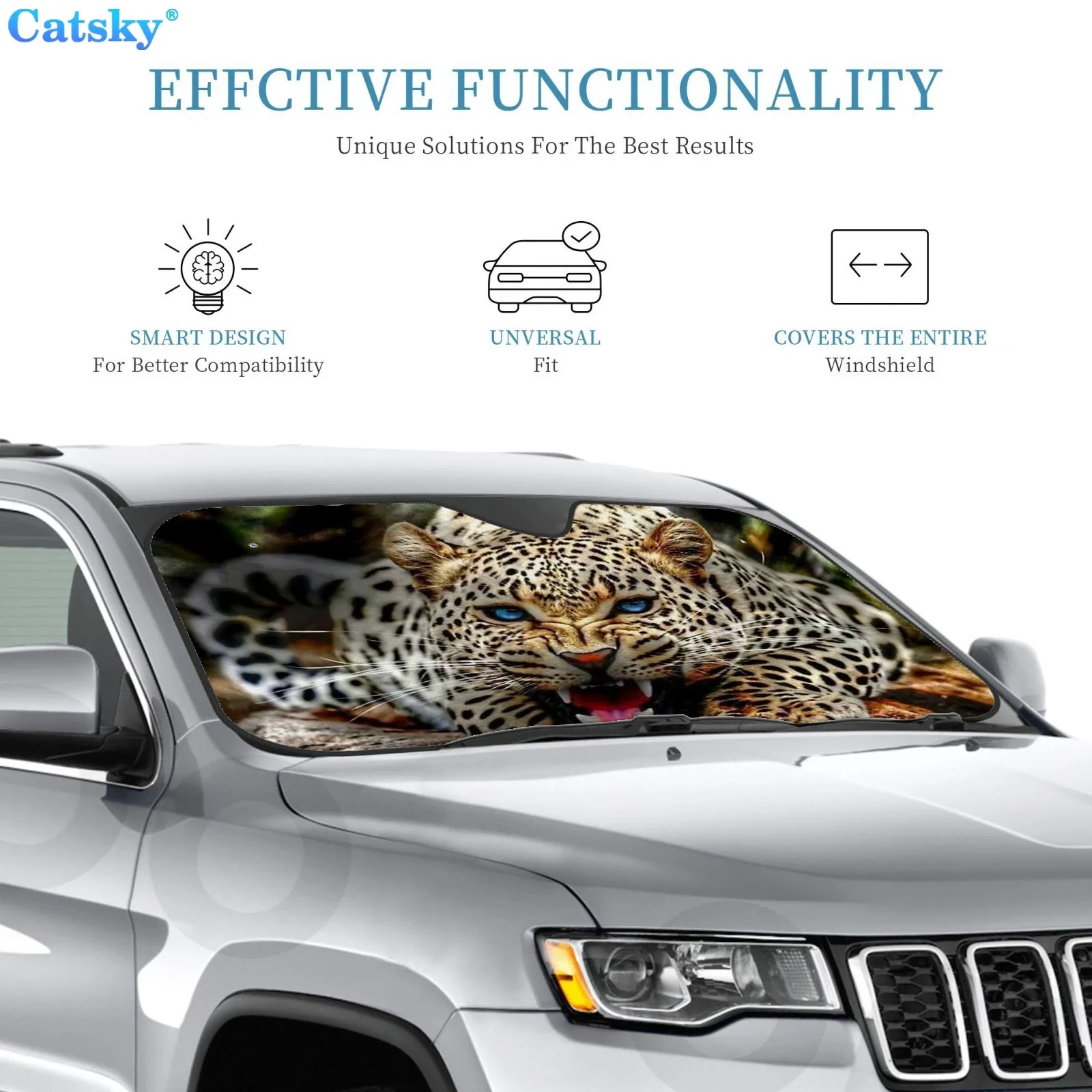 Cheetah Car Windshield Sunshade, Animal Car Windscreen Sunshade Auto Sun Visor Protection Decor, Car Interior Cooling Sunshade