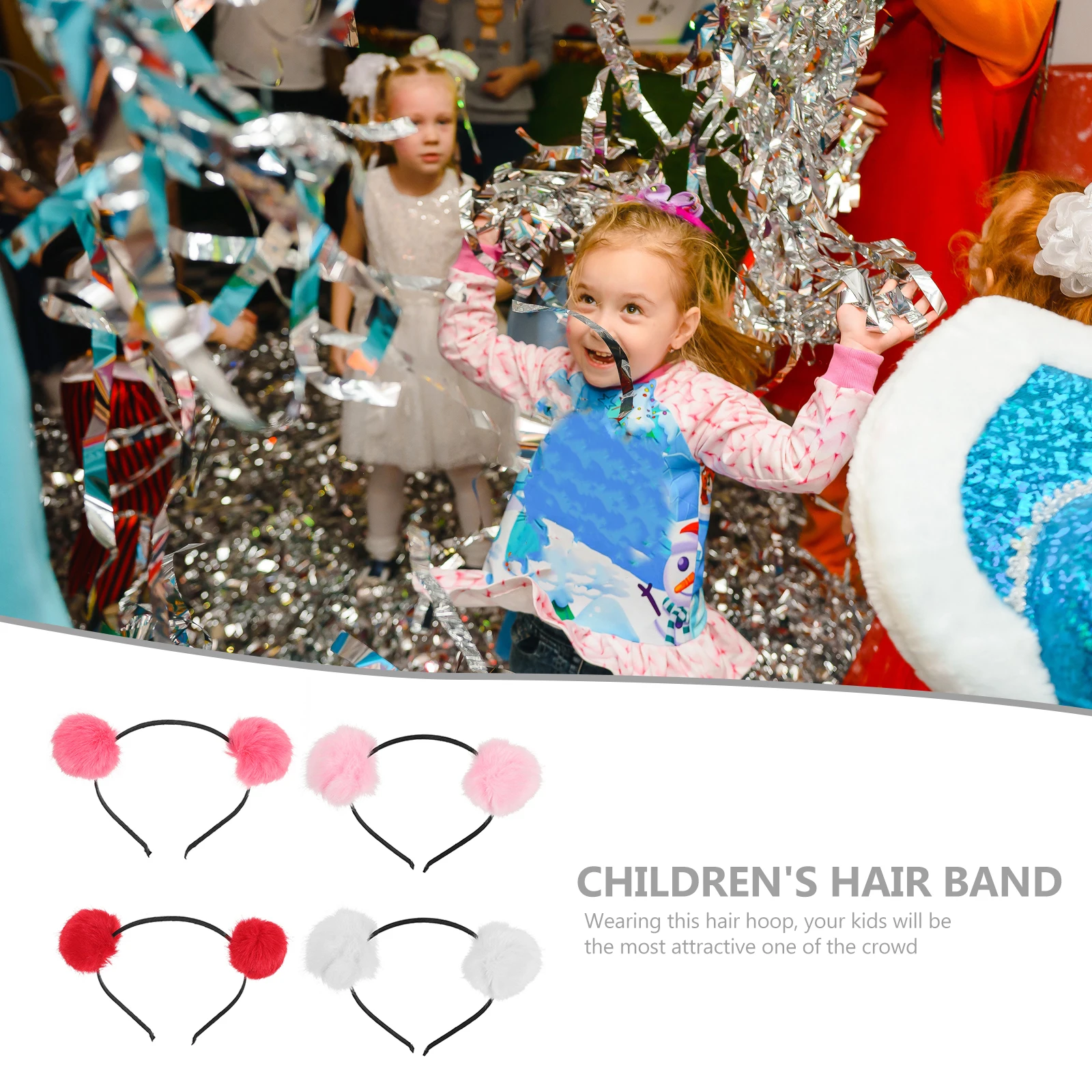 

4Pcs Fuzzy Headwear Children Hoop Cat Kids Headb Children Hoop Ear Tail Party Christmas Masquerade Gift