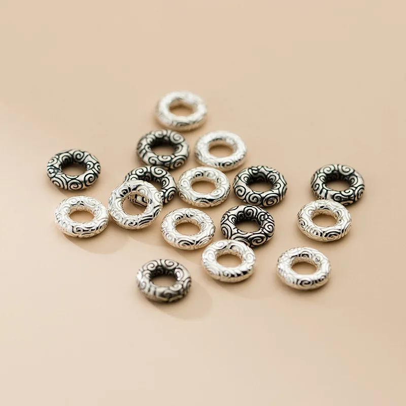 100% Real Sterling 925 Silver Through-hole Septal Patterned Circle Bead Clovers Diy Material Accessory For Bracelet Necklace