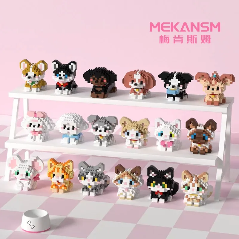 Mini Cute Pet Cat Series Creative Assembly Building Blocks Cat Dog Toy Model Corgi Sled Dog Building Blocks Toy Decorations