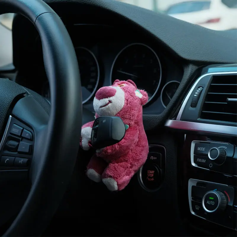 Kawaii Strawberry Bear Car Interior Decoration Ornaments Vehicle Mounted Premiums Wipers Plush Doll Toy Anime Cartoon Girl Gift