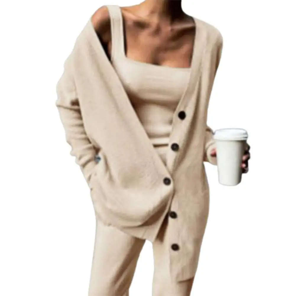 

2023 New Fashion 3 Piece Set Women Sexy Vest + Long Sleeve Zipper Cardigan + Elastic Waist Pants Women's Tracksuit Knitted Suit