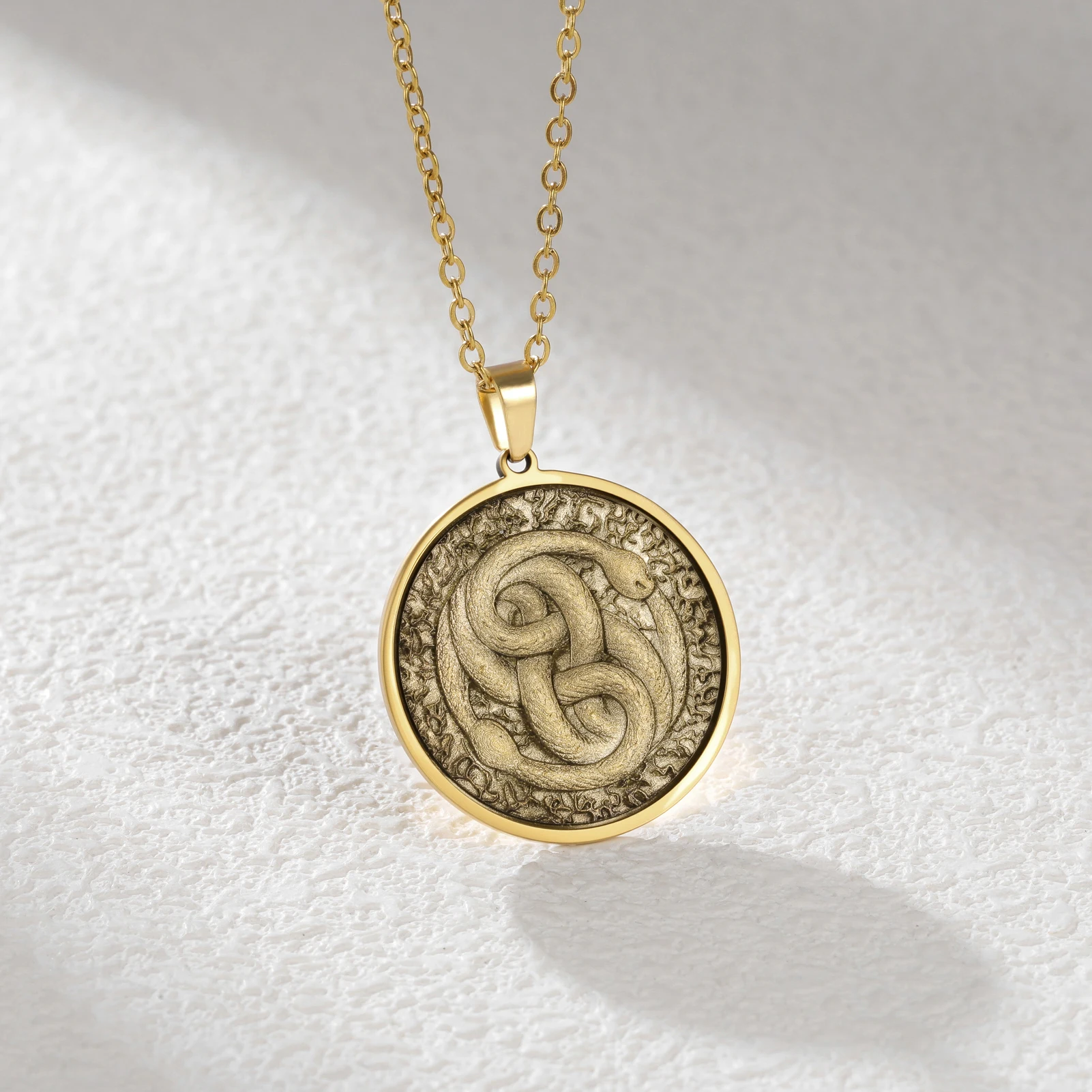 Vintage Intertwined Snake Coin Necklace Supernatural Amulet Chain For Woman Men Pendant Copper Antique Bronze Punk Angel Jewelry view 2