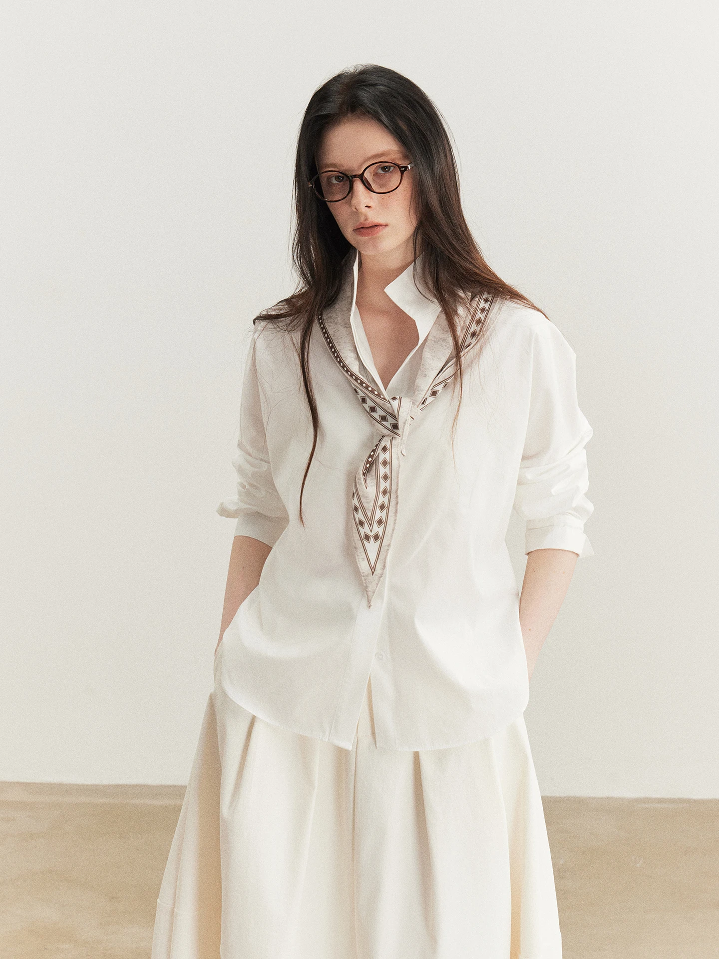 

Lu Casual Silk Scarf Long Sve Women's irt Skin-friendly Lyocell Cotton Sun Protection White Top for Spring Summer