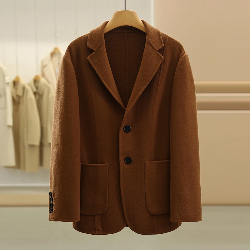 

Мужское двустороннее шерстяное пальто в британском стиле, приталенное, зимнее, с воротником-стойкой, длинными рукавами, отложным воротником, средней длины