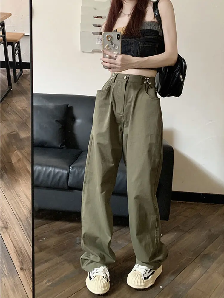 

Women Casual Baggy Wide Leg Sweatpants Fashion Vintage Chic Solid Drawstring Trousers Y2K Loose Streetwear Joggers Cargo Pants