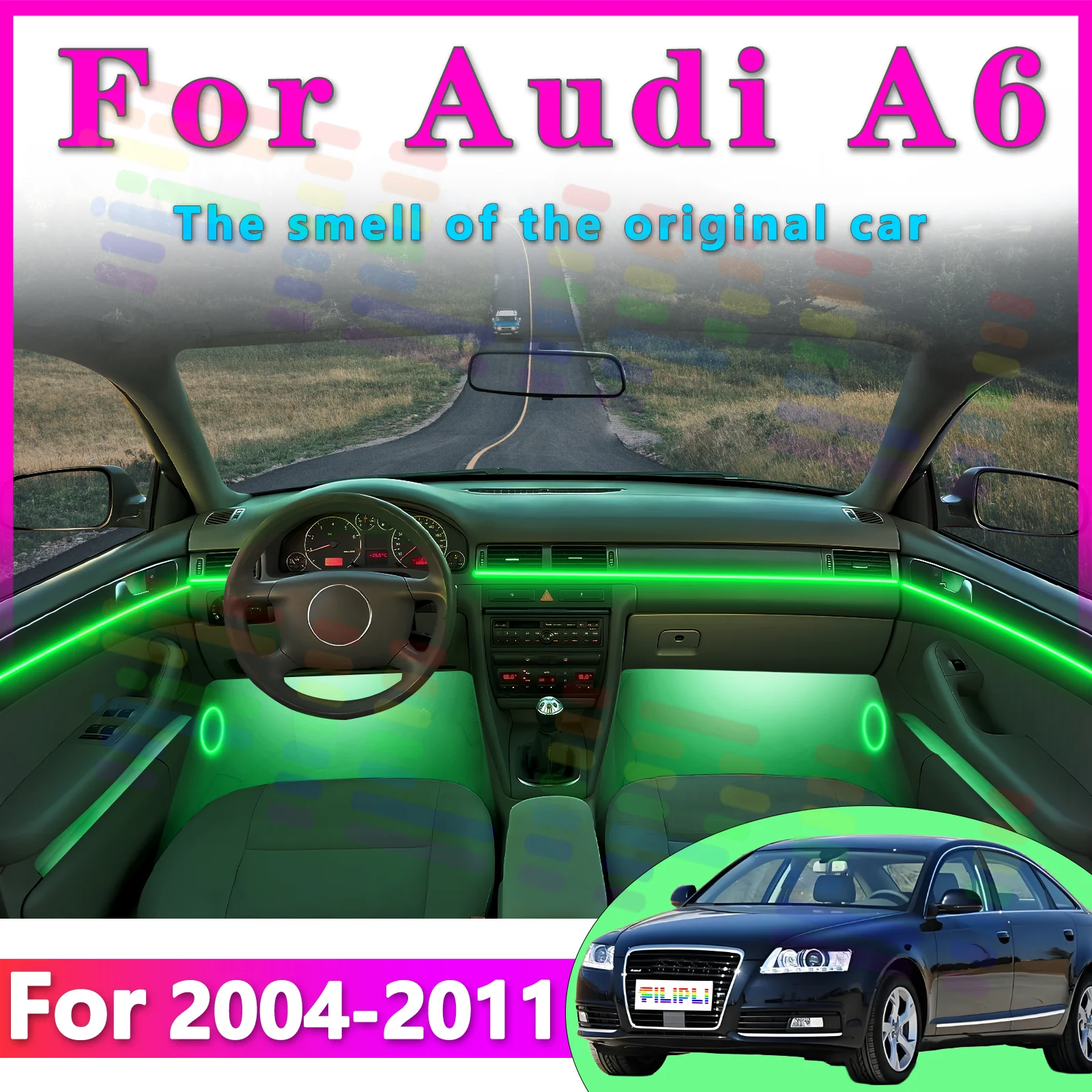 

For Audi A6 2004-2011Y Enhance Nighttime Driving with Hidden LED Ambient Light Strips for Car Interiors Providing RGB Symphony