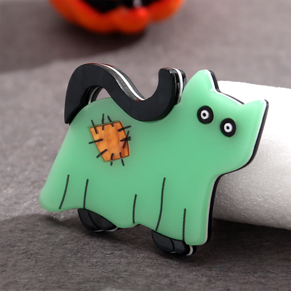 Halloween Niedliche Acryl-Geisterkatzen-Brosche für Damen und Herren Cartoon-Tier-Anstecknadeln Schmuck-Accessoire – Detail 5