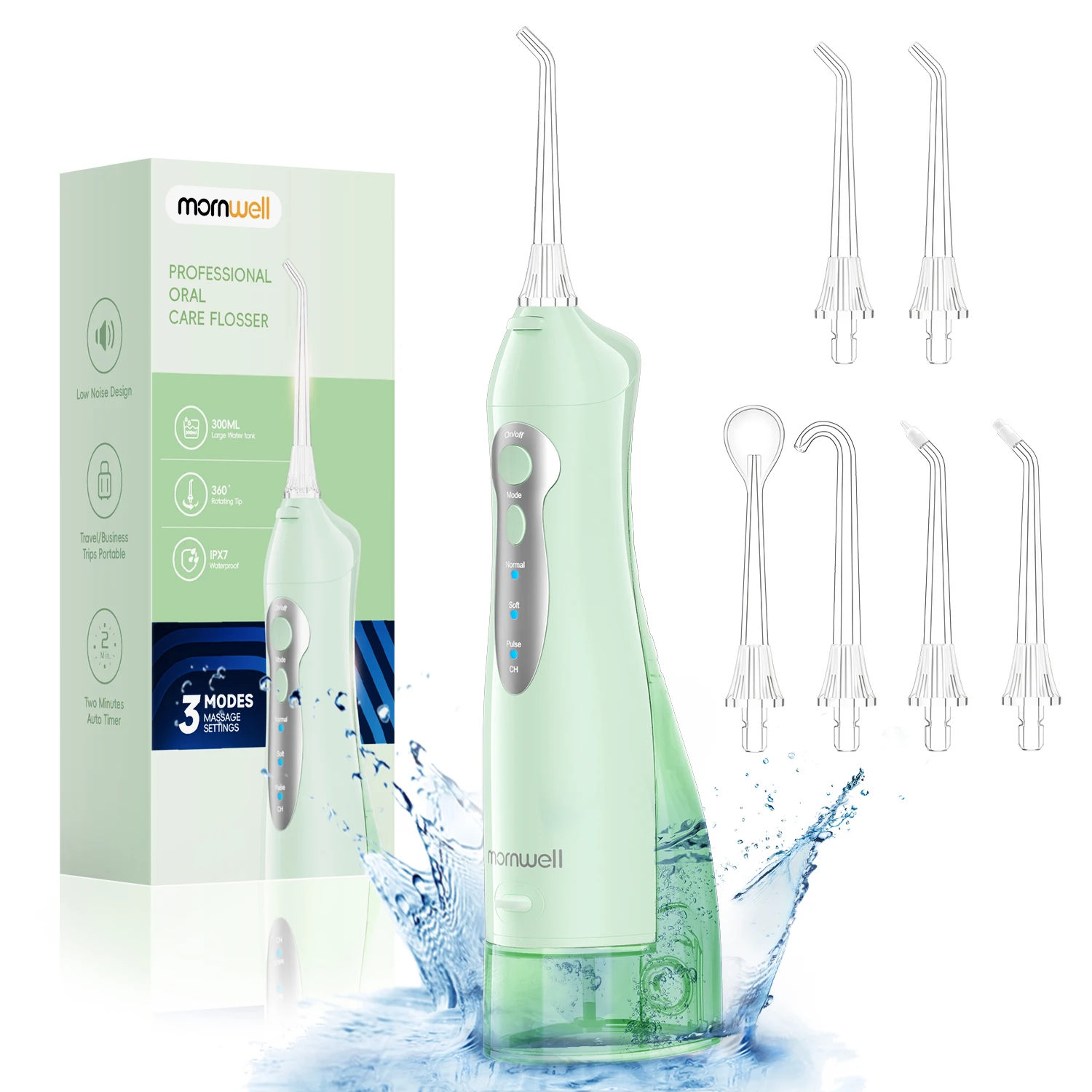 

Mornwell Water Flosser Teeth Pick -Portable 300ML Pick Jet with 3 Modes, Rechargeable IPX7 Waterproof for Teeth Clean-5012D(D52)