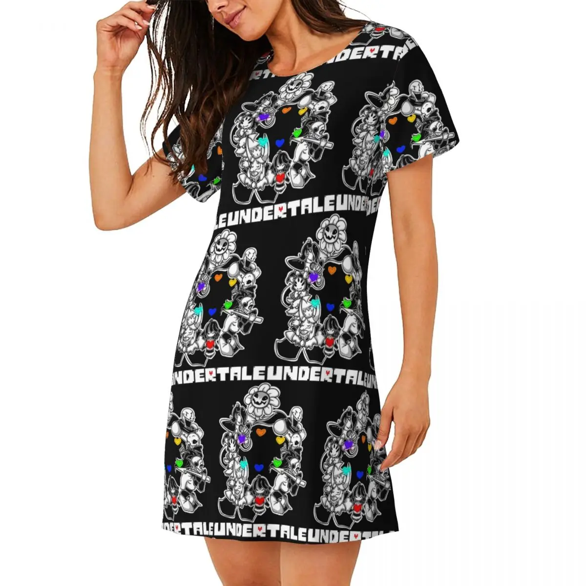 Custom Game Undertale Determination Short Sleeves Nightdress For Sleeping Women Short Sleeve Nightgowns Loose Pajama Dress