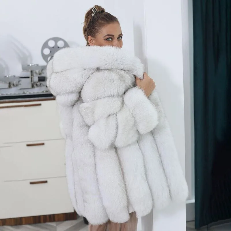 

Women Full Pelt Natural Real Fox Fur Coat Hooded Jacket Winter Thick Overcoat Outwear women's clothing trend 2024 New in coats